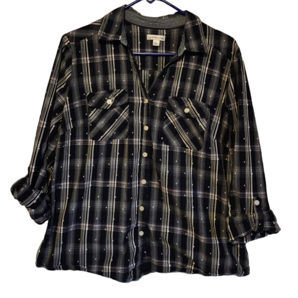 EUC Croft & Barrow Navy Blue 3/4 Sleeve Blouse